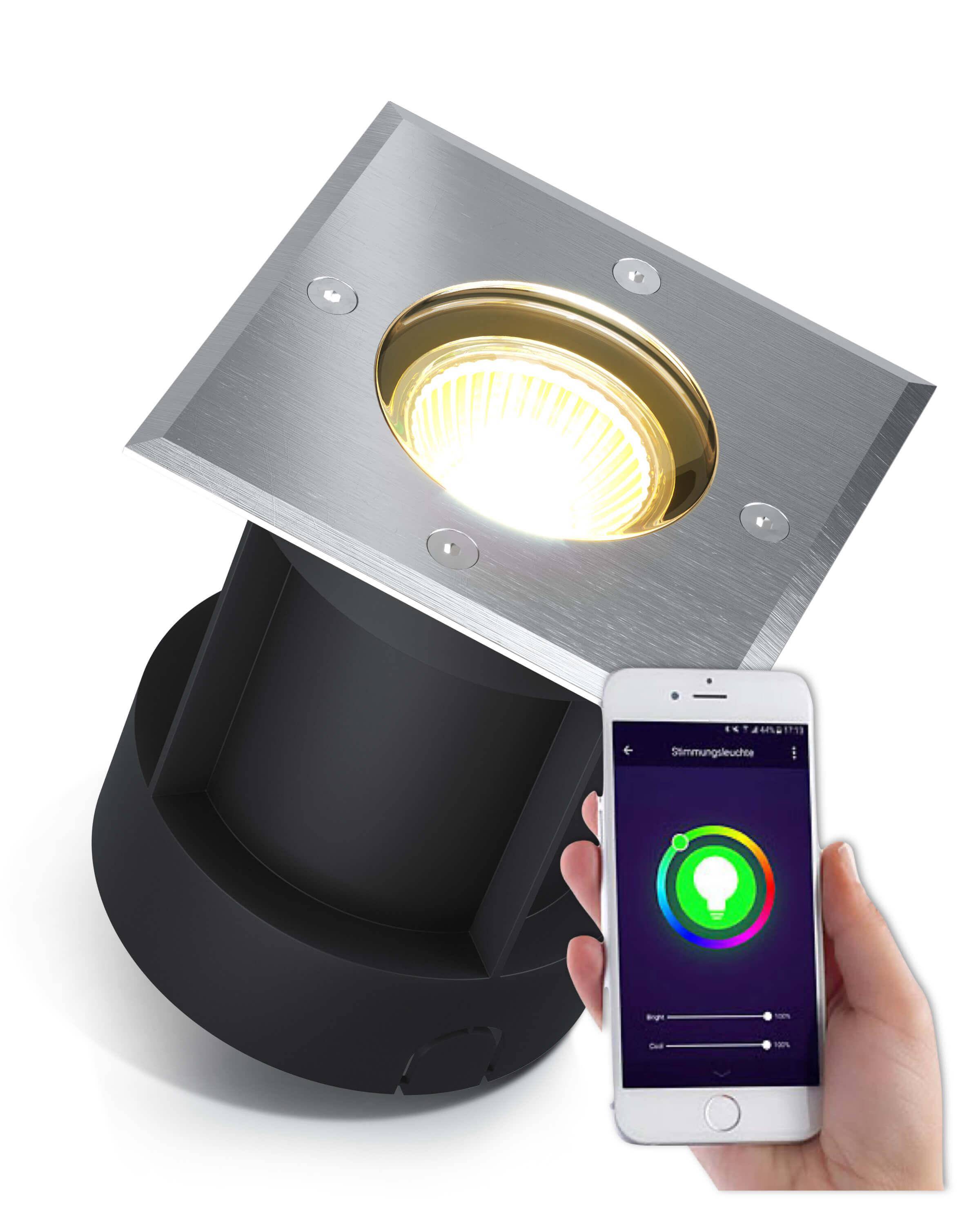 LED Bodeneinbaustrahler IP67 eckig mit RGB Farbwechsel - Smart Home Alexa & Google