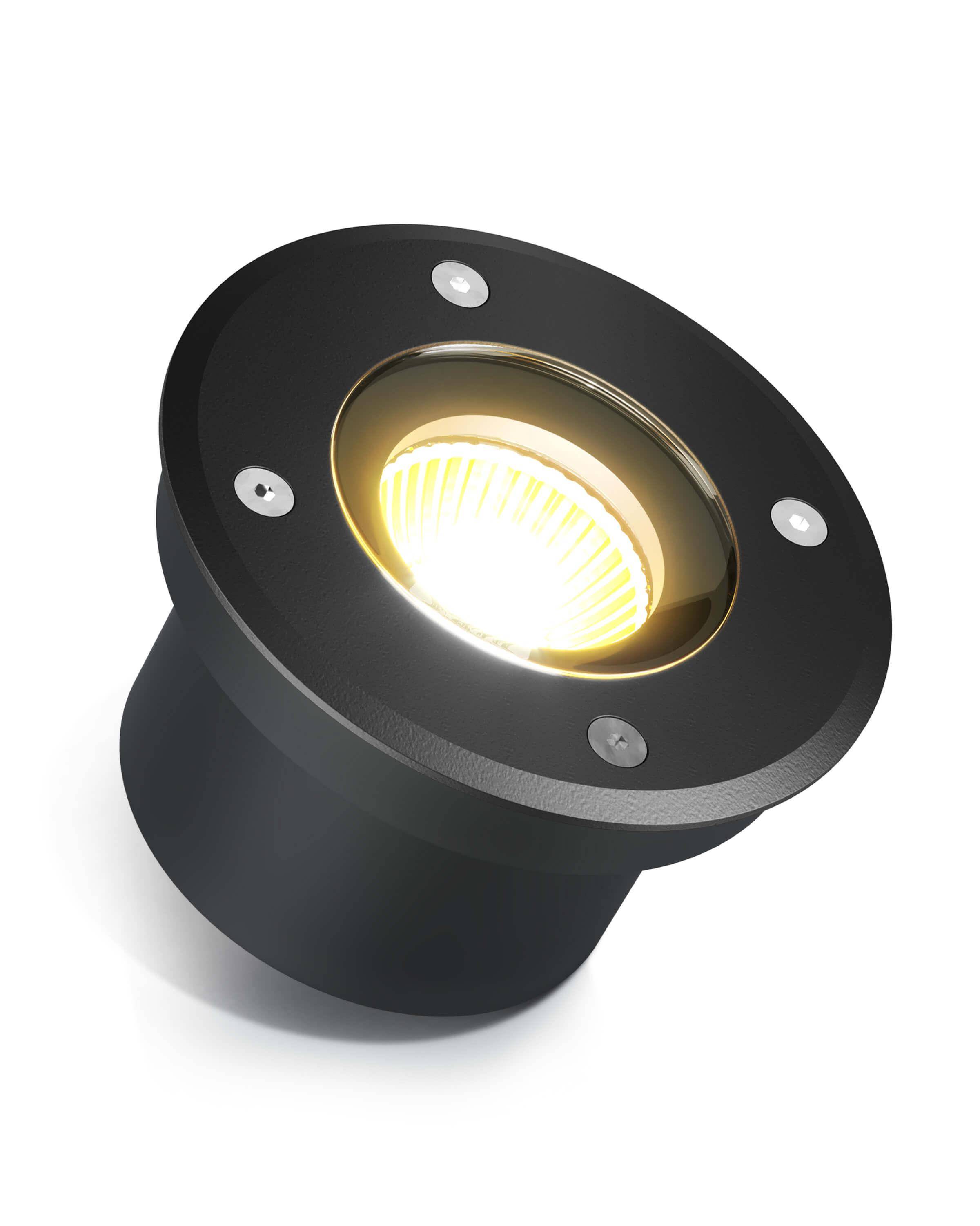 LED Bodenstrahler IP67 - flach, schwarz, rund mit LED-Modul 230V 5W dimmbar