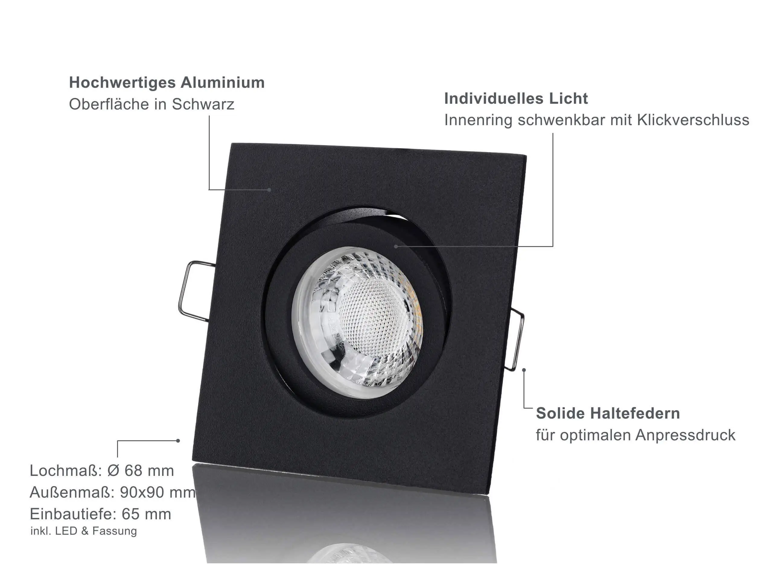 LED Einbaustrahler 230V - Schwarz Eckig 5W GU10 LED - Rapid