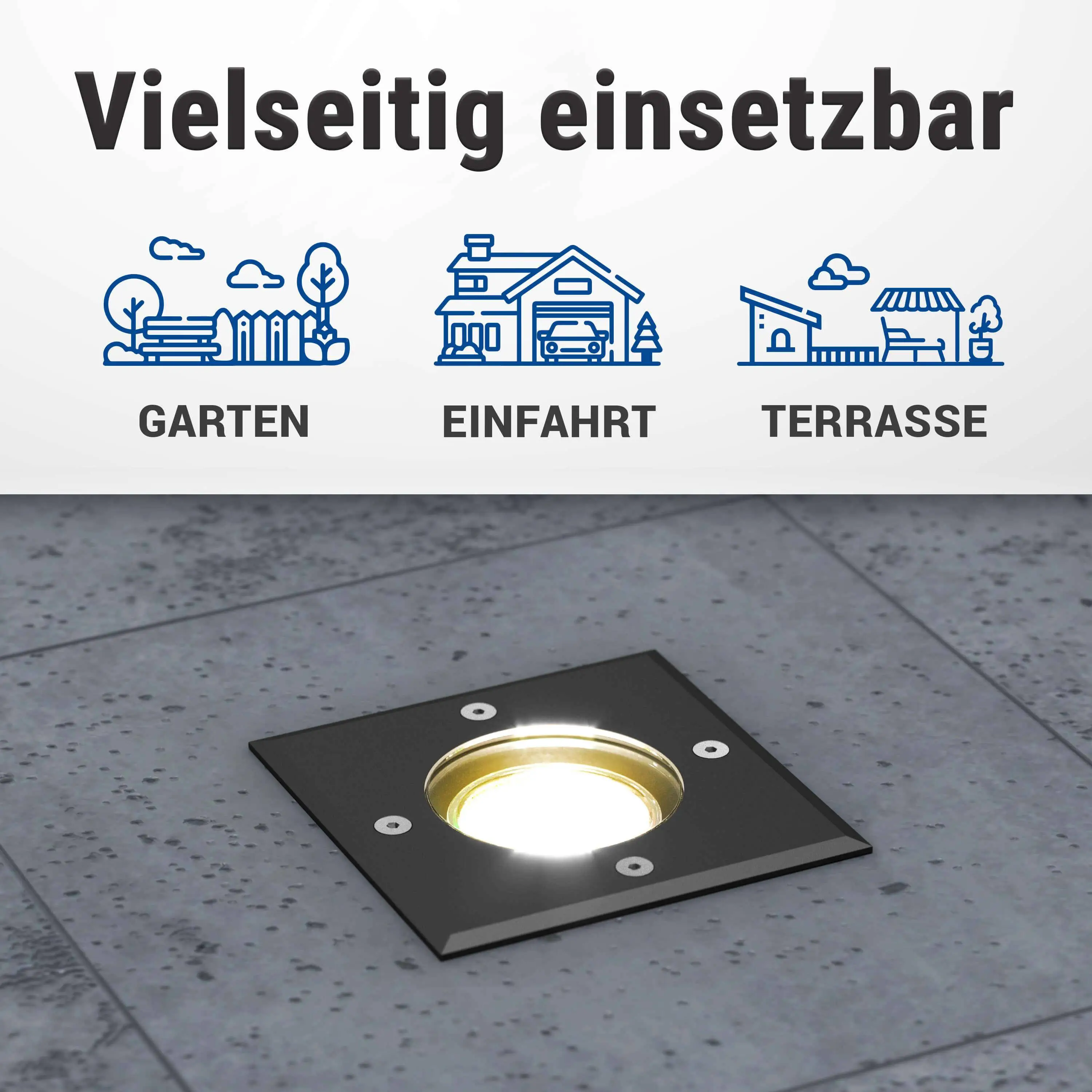 LED Bodenstrahler IP67 Schwarz Eckig inkl. 3W GU10 230V