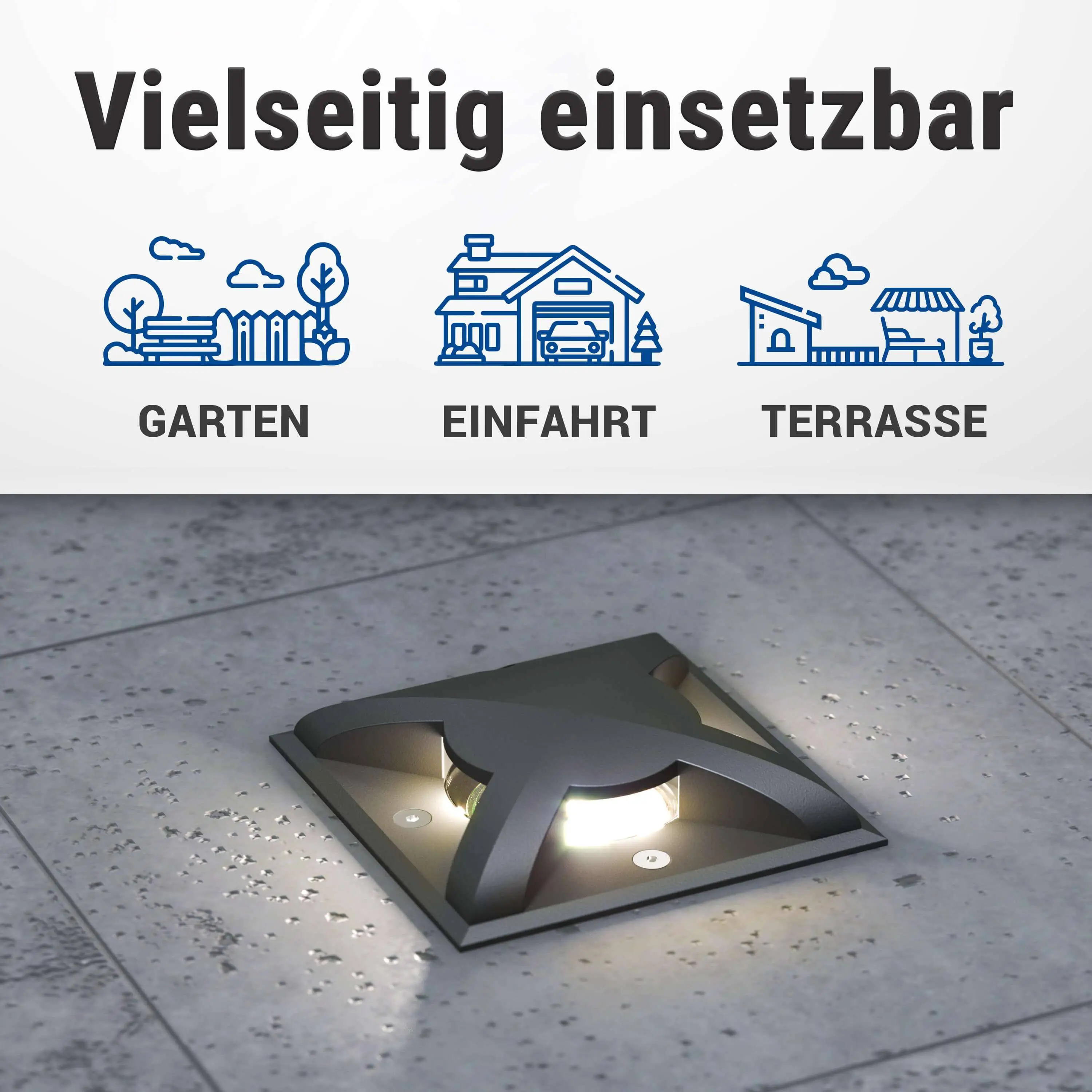 LED Bodenleuchte flach quadratisch in Schwarz 3-flammig inkl. LED 5W 230V