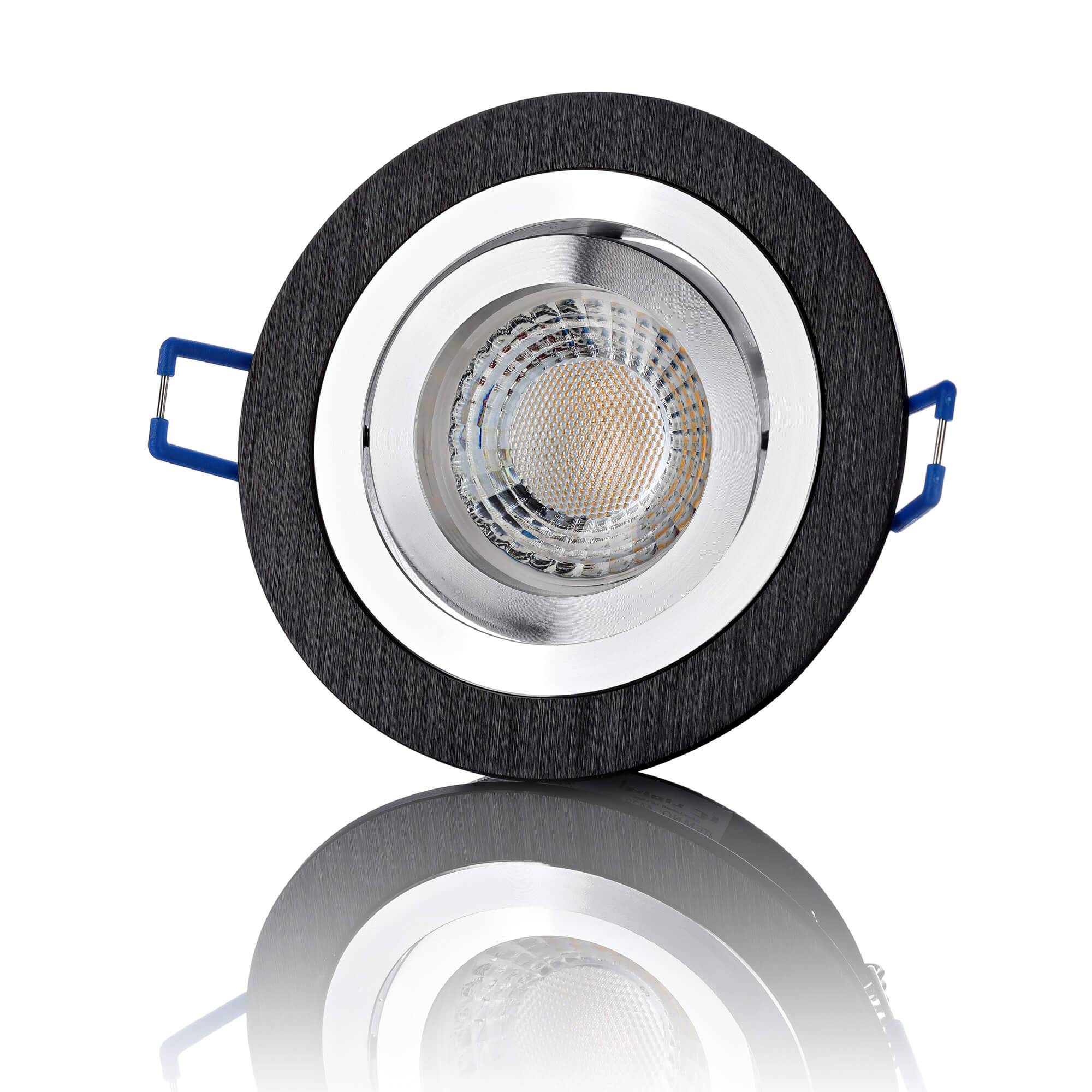 LED Einbaustrahler Flach - Schwarz gebürstet Rund 5W LED Dimmbar - Designo