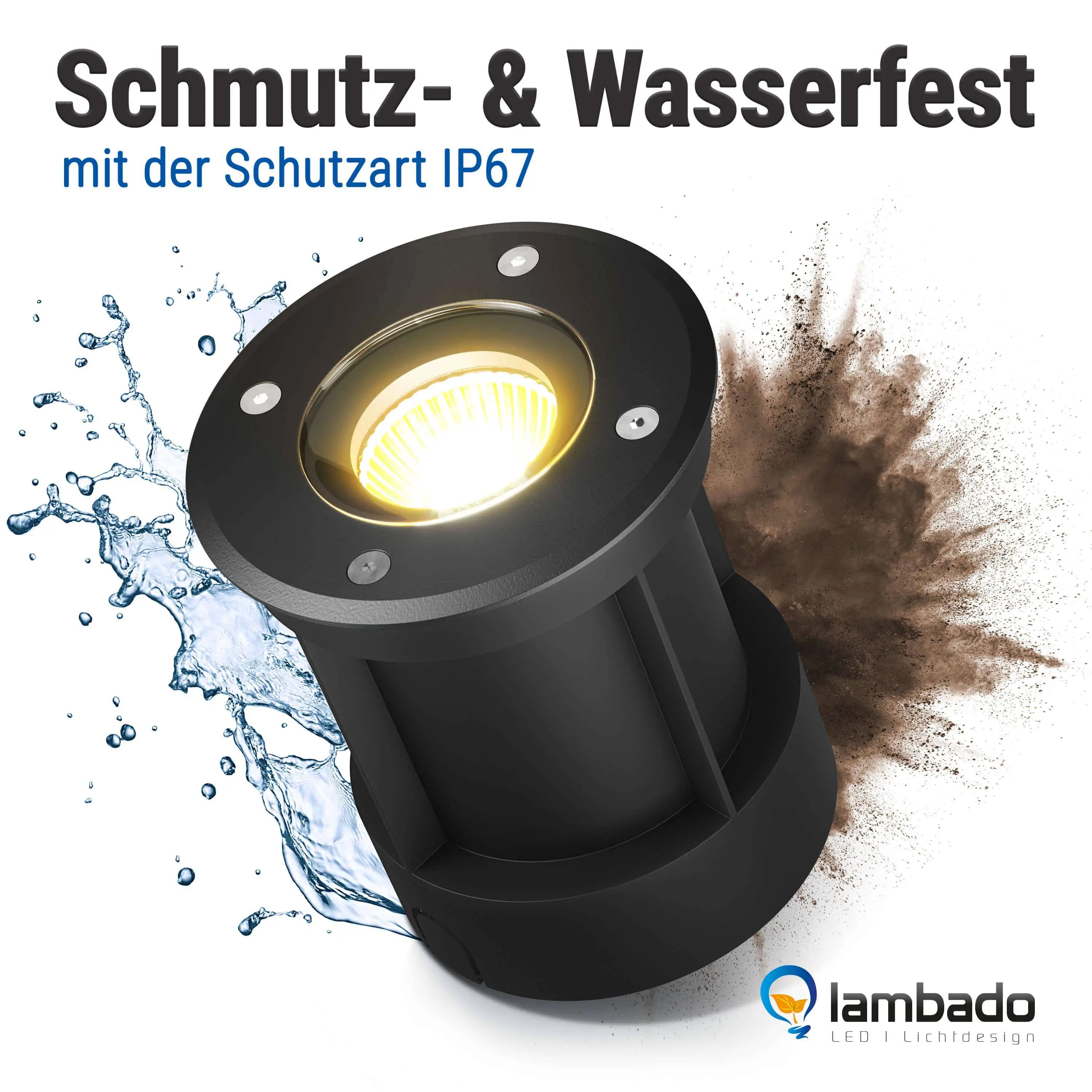 LED Bodenstrahler IP67 Schwarz rund inkl. 5W GU10 Dimmbar