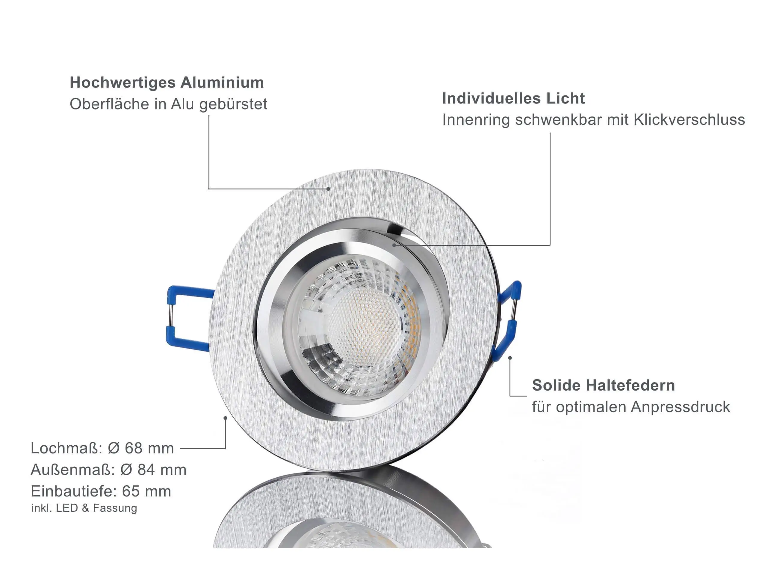 LED Einbaustrahler Dimmbar - Alu gebürstet Rund 5W GU10 LED - Esigno