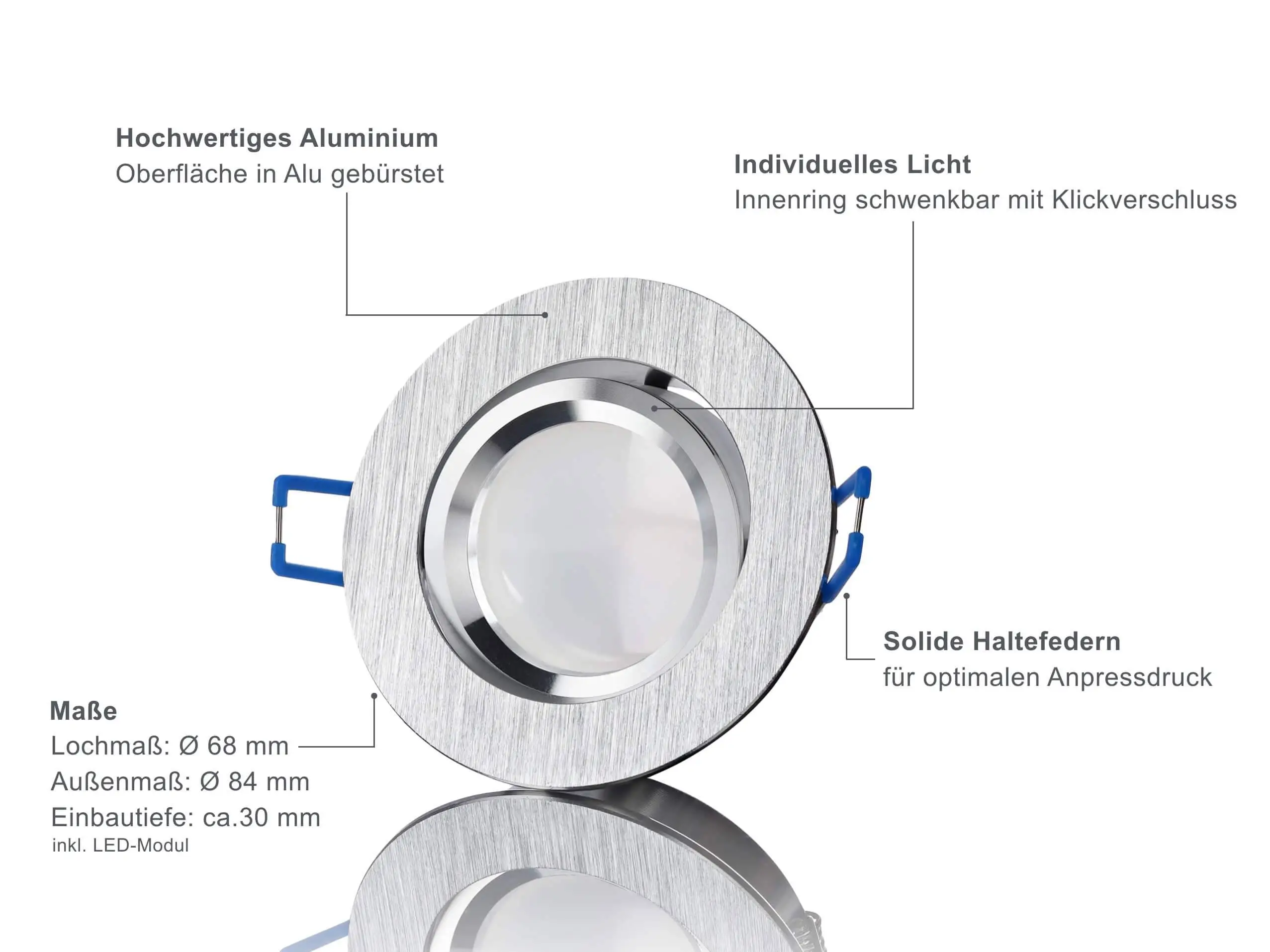 LED Einbaustrahler Flach - Alu gebürstet Rund 5W Dimmbar 120° - Esigno