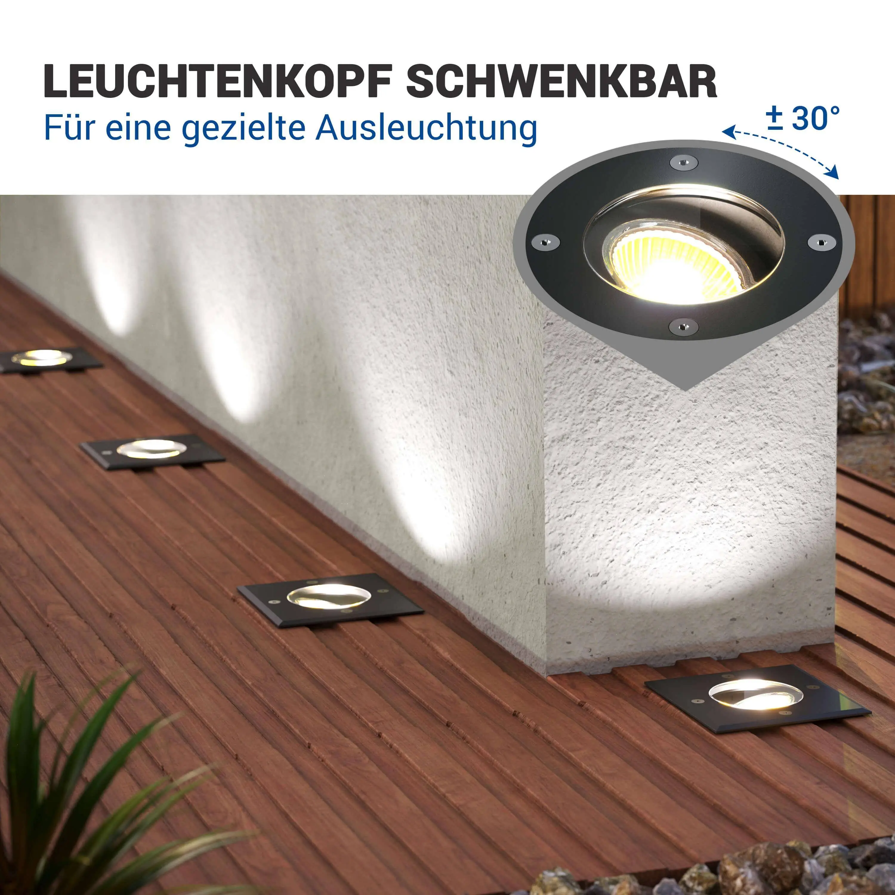 LED Bodenstrahler schwenkbar IP67 schwarz eckig mit RGB+CCT Farbwechsel 5W GU10