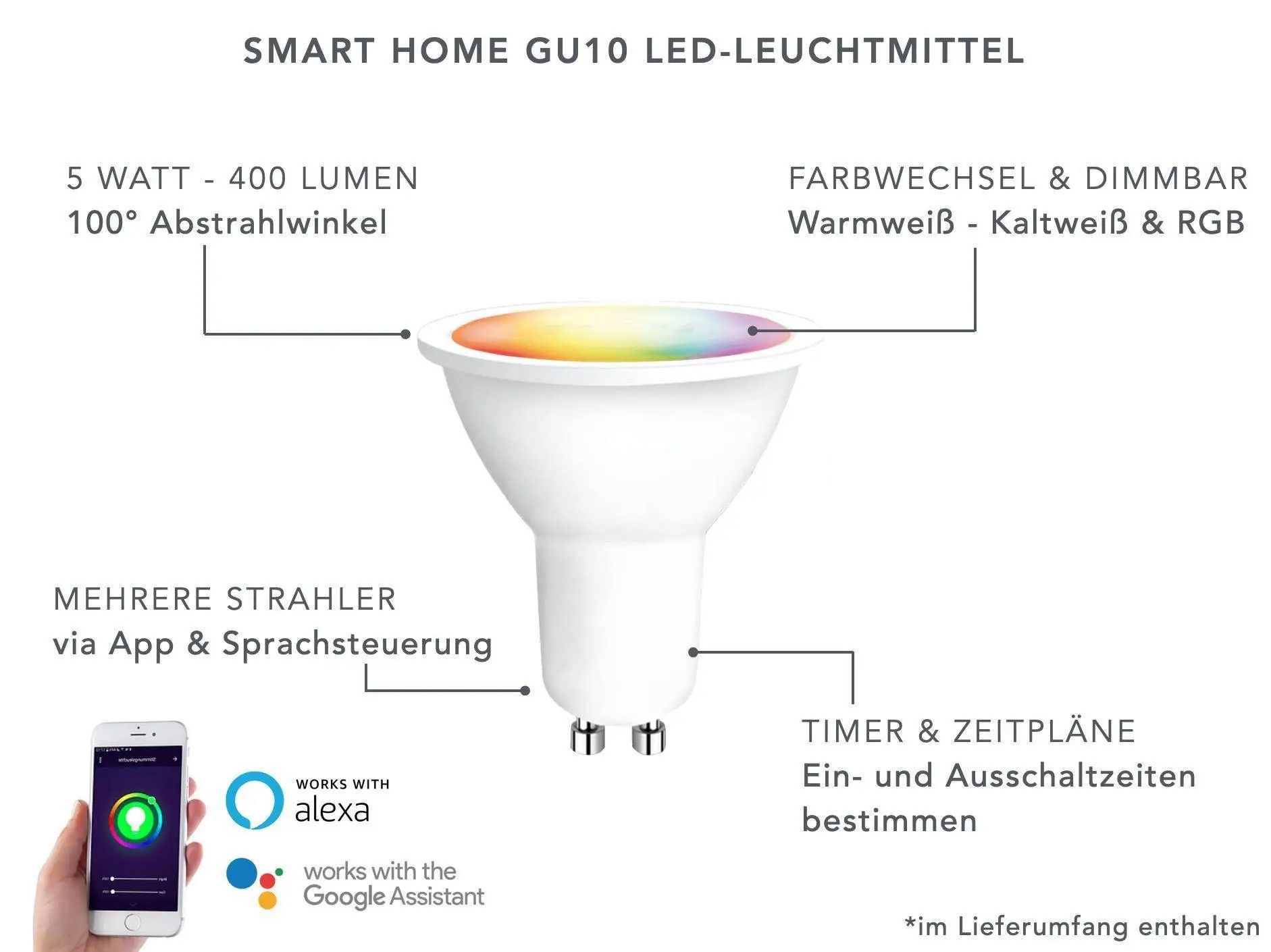 LED Bodenleuchte quadratisch Schwarz 3-flammig mit RGB Farbwechsel - Smart Home Alexa & Google