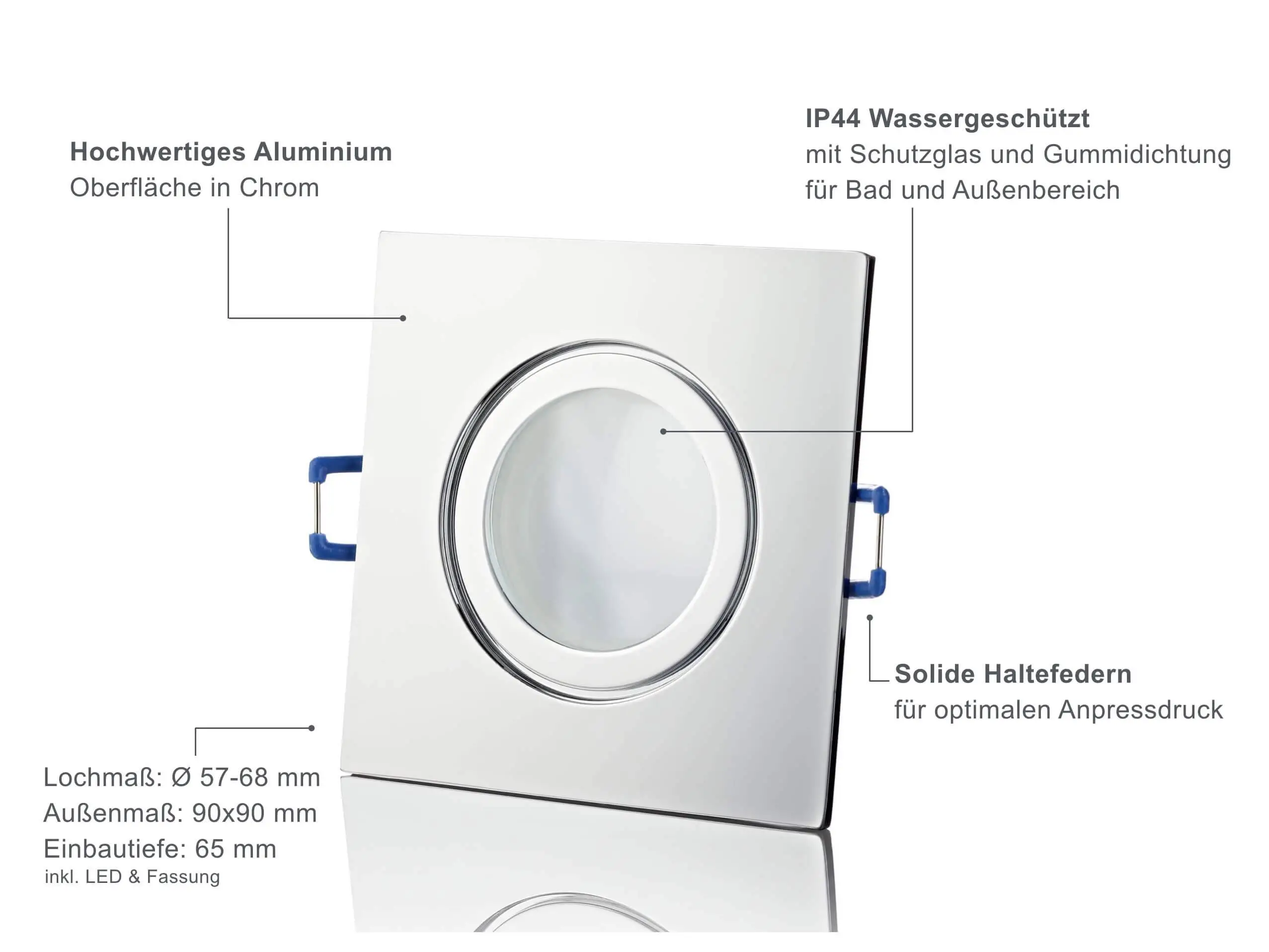 LED Einbaustrahler IP44 - Chrom Eckig 5W GU10 LED - Agua