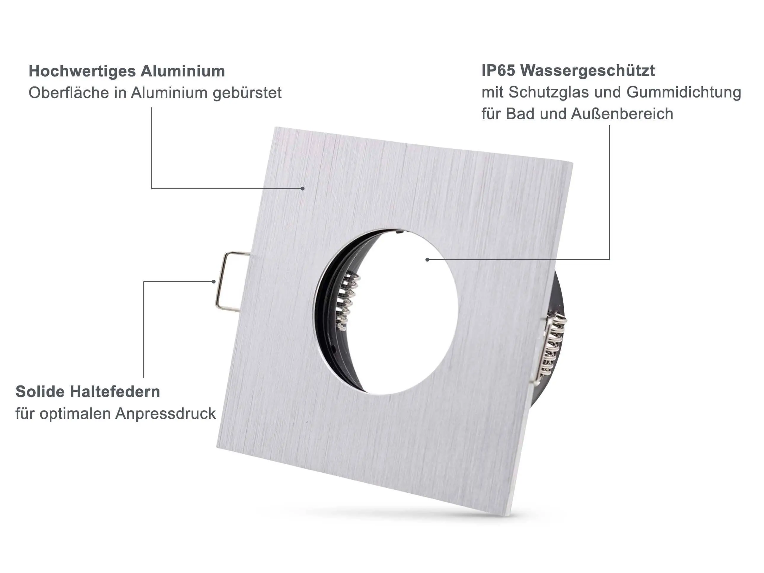 LED Einbaustrahler IP65 - Aluminium gebürstet Eckig 5W GU10 - Fora