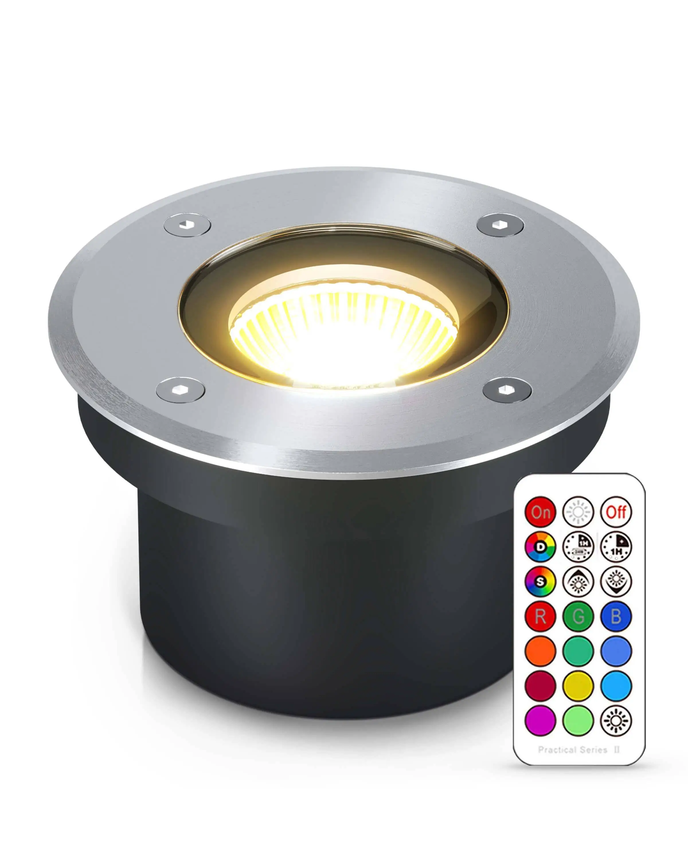 Flacher LED Bodeneinbaustrahler IP67 mit RGB+CCT Farbwechsel - Edelstahl gebürstet Rund